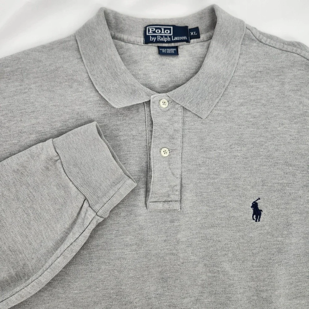 Polo Ralph Lauren Mens Long‎ Sleeve Polo Shirt Size XL Light Gray Classic Preppy